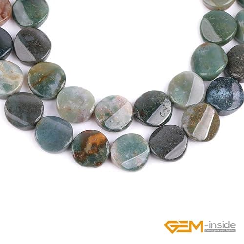 GEM-Inside Indian Agate Gemstone Loose Beads Natural 16mm Twisted Coin Crystal Energy Stone Power for Jewelry Making 15" thumbnail 4