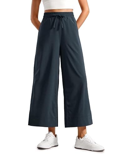 CRZ YOGA Lightweight Wide Leg Crop Pants 25" | Casual, Travel, Comfy, Soft, Split, Loose Fit, Pockets, for Women - Image 1
