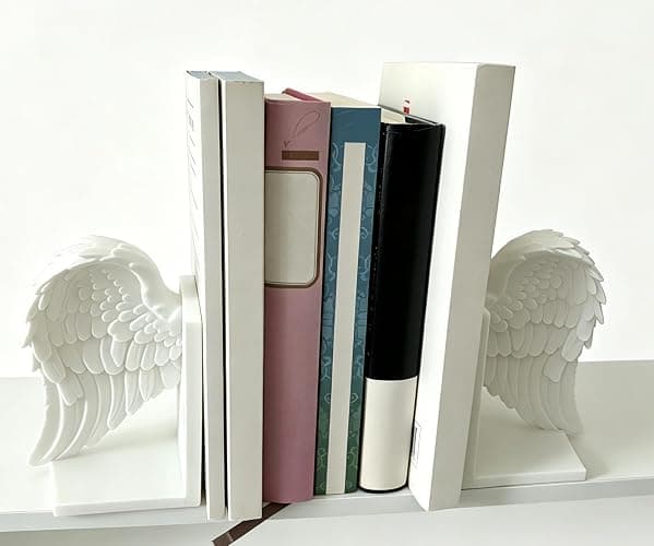 GdTenyuanHeki White Angel Wings Bookends, Artistic 3D Printed Book Stopper, Decorative Bookends for Home Office Desk, Bookshelf Organizer & Display, Stylish Room Decoration Gift thumbnail 4