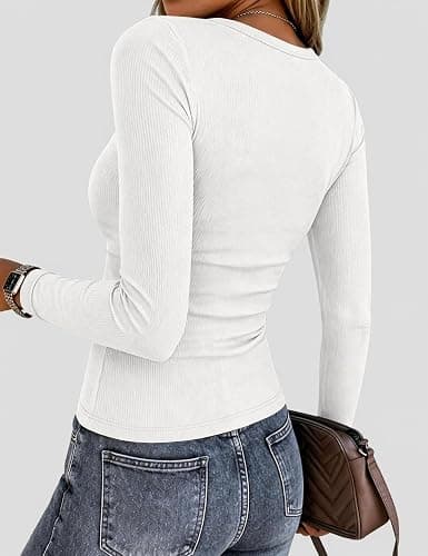 Zeagoo Women Long Sleeve Shirts Ribbed Slim Fit Tops Crewneck Basic Tee | Stretchy Ribbed Tops Ideal for Business Casual,Daily Wear, Going Out & Work, Perfect for Summer and Fall Outfits thumbnail 6