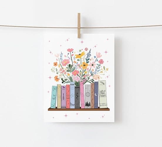 Buffay Bookish Wall Art, Girls Room Decor, Taylor Inspired Poster, Music Wall Decor for Bedroom, Bathroom, Dorm, Floral Book Stack Art Print, Christmas Gift, Unframed Print (8"X10") thumbnail 3