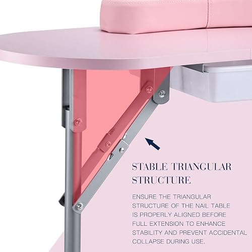 Joligrace Professional Foldable & Portable Manicure Table Nail Technician Desk Workstation 4 Lockable Wheels with Drawer Client Wrist Pad Free Carrying Bag Travel Nail Tech Spa Beauty Table Pink thumbnail 4