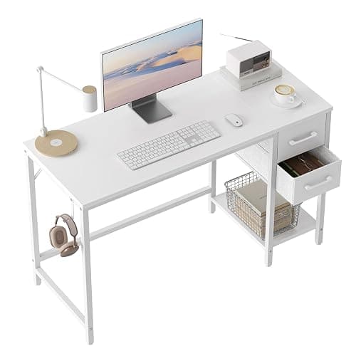 CubiCubi Computer Desk with 2 Drawers, 40 Inch Small Home Office Desk with Storage Study Writing Table, Pure White - Image 1