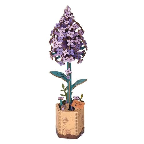 ROBOTIME 3D Puzzle Wooden Flower Lilac DIY Model Kit to Build for Adults Artifical Bouquet Collection Craft Brain Teaser Puzzle Creative Gift Home Decor - Lilac - Image 1