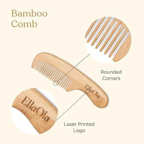 ELLAOLA Natural Bamboo Hair Brush & Comb Set, 3 Piece - Cradle Cap Brush, Massage Hair Brush, Bamboo Comb for Toddlers, Newborns & Infants I Baby Registry Gift thumbnail 6