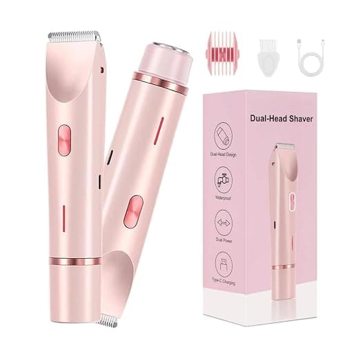 Bikini Trimmer for Women,2 in 1 Dual Head Bikini Shaver & Body Shaver,Cordless & Waterproof Electric Bikini Trimmer for Women, Painless Hair Removal with Silky Glow Finish,Pink3 - Image 1