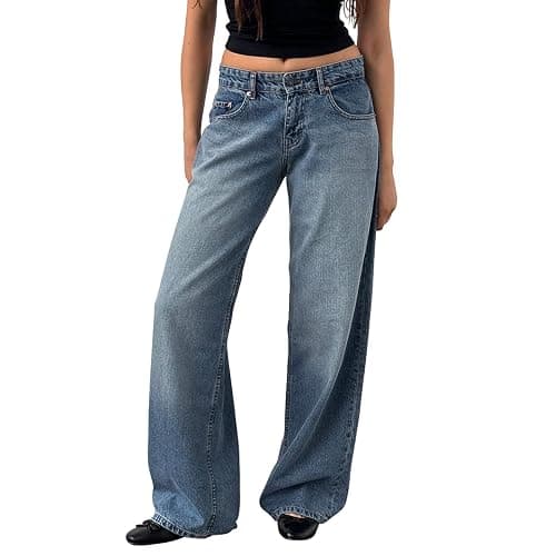Women's Low Rise Baggy Jeans Washed Straight Wide Leg Boyfriend Denim Pants Casual Loose Jeans Y2K Girl Style - Image 1
