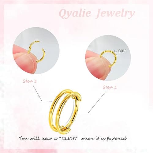 2 PCS Small Cartilage Double-Hoop Helix Conch Piercing Earrings With Cubic Zirconia For Women Trendy 14K Gold Plated Stainless Steel Sets Jewelry thumbnail 3