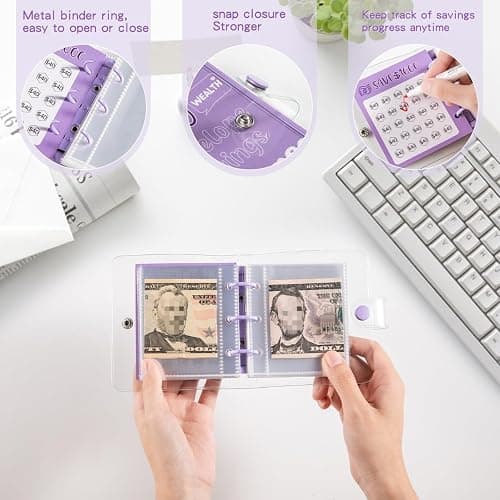 RSORGN Mini Money Saving Challenge Binder, Portable Budget Book with Cash Envelopes to Save $1000 for Home Office School Finance Planning (Purple) thumbnail 4