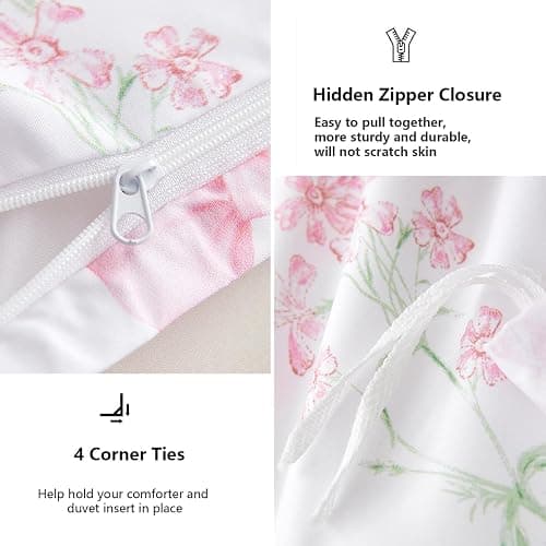 CCoutueChen Duvet Cover Full 3Pcs Pink Floral Bow Bedding Set for Girls Kids, Romantic Princess Style Bowknot Bedding, Ultra Soft Reversible Garden Flower Duvet Cover Set(2 Pillowcases,No Comforter) thumbnail 7