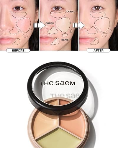 THESAEM Cover Perfection Triple Pot Concealer - 01 Correct Beige for Red Tone & Dark Circles - 3-Color Multi Concealer Palette for Skin Tones 21-23 - Korean Makeup with Sweet Almond Oil & Herbal Water thumbnail 3