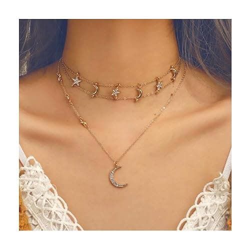 Chargances Bohemia Gold Moon and Stars Necklace for Women Fashion Gold Choker Necklace Delicate Moon Stars Jewelry for Women thumbnail 2