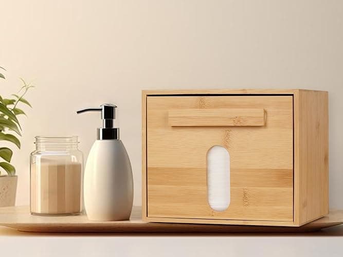 Disposable Face Towel Holder Bamboo Storage Box, Facial Towels Container Box with Drawer, Clean Towel XL Organizer for Bathroom(Excluding Facial Towels) thumbnail 6