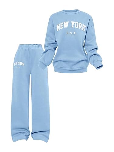 SOLY HUX Cute Clothes for Girls Sweatsuit Sets Crewneck Casual Sweatpants 2 Piece Outfits Sweatshirt and Pants - 11 Years - Light Blue Letter