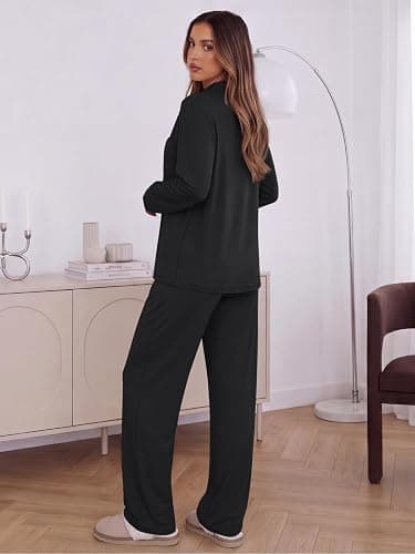 Trendy Queen Women Pajamas Set Sleepwear Fall 2 Piece Soft Lounge Pjs | Button Down Pajamas,Long Sleeve Top and Wide Leg Pants,Soft Loungewear,Button Up,Fall Fashion Clothes 2026 thumbnail 4