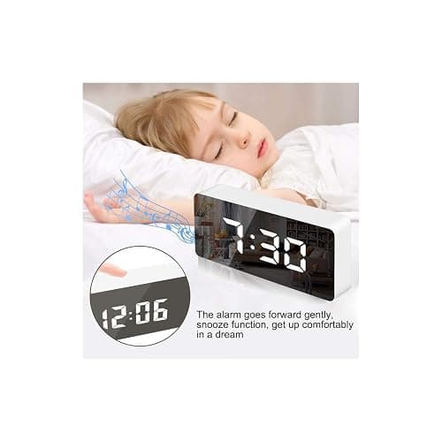 TFUFR Alarm Clock, Digital Alarm Clock 3" LED Display with Light Sensing Dimming Mode, Snooze, Adjustable Brightness, Bedside Clock for Bedroom Living Room Home Decor, White thumbnail 6