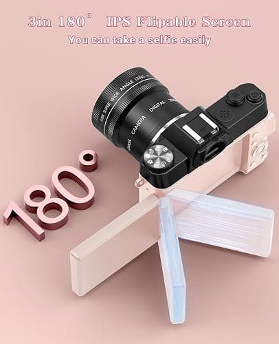 FLATIC Cameras for Photography, 6K 64MP Digital Camera with WiFi & Microphone for Youtuber, Vlogging Camera with 180°Flip Screen, 64GB Card, 2 Batteries, Macro & Wide-Angle Lens, Card Reader thumbnail 8
