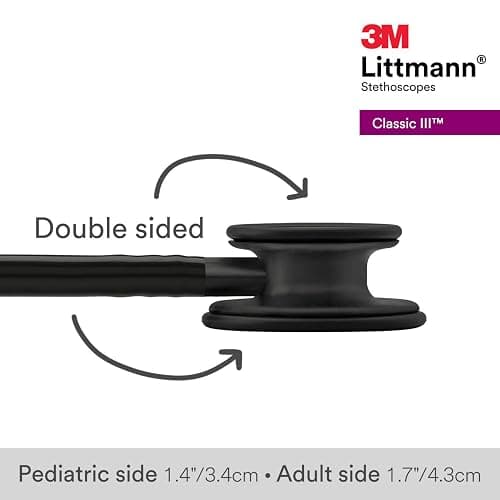 3M Littmann Classic III Monitoring Stethoscope, 5803, More Than 2X as Loud, Weighs Less, Stainless Steel Black-Finish Chestpiece, 27" Black Tube, Stem and Headset thumbnail 3