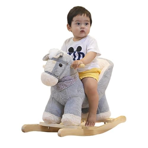 Rock My Baby Rocking Gray Horse with Chair, Plush Stuffed Rocking Pony with Realistic Sound, Baby Rocker Animal for Toddlers 1-3 Ride on,CPC Certified - Image 1