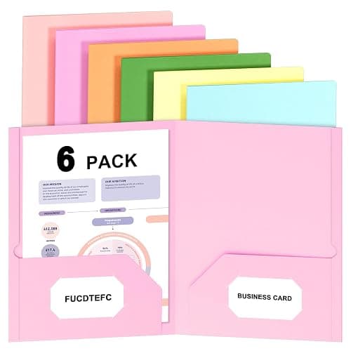 FUCDTEFC 6 Pack Folders with Pockets, Pastel Color Heavy Duty Pocket Folder, Paper 2-Pocket Folders with Pockets, Aesthetic File Folder for Document Back to School Office Filing Supplies - Image 1