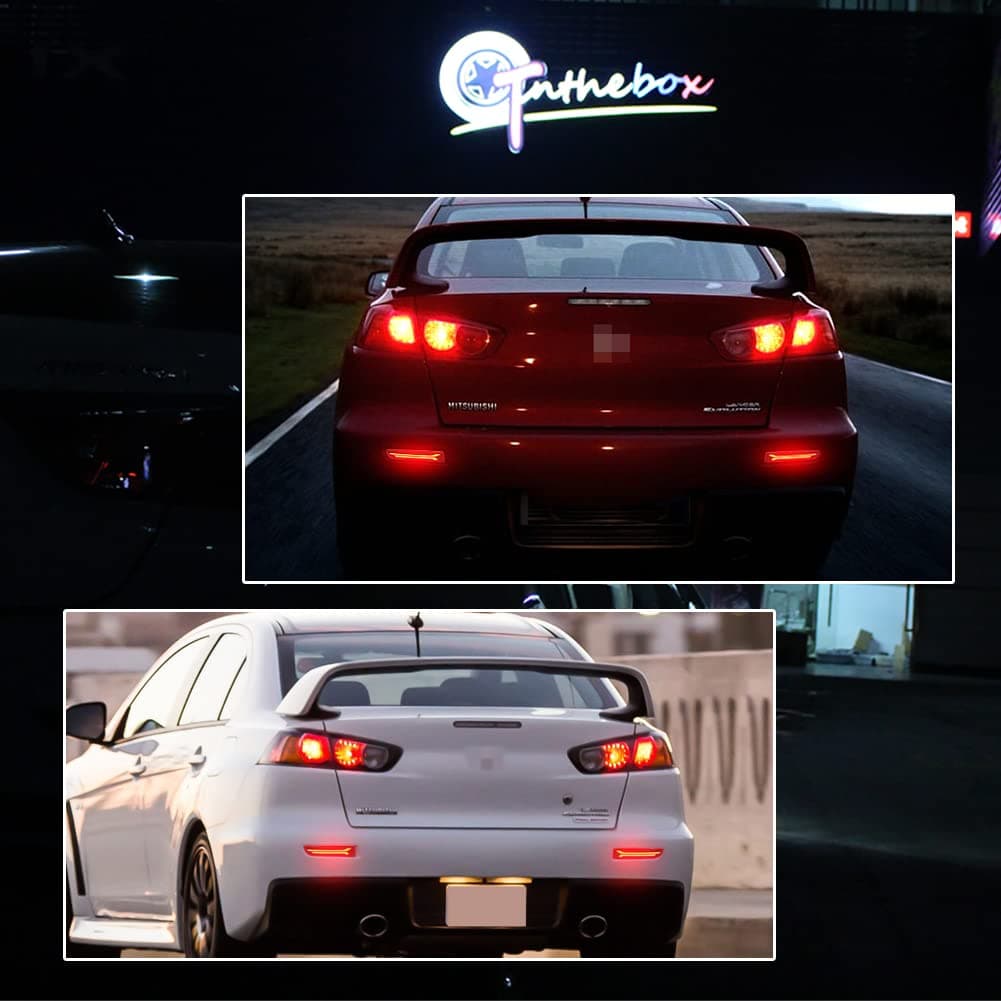 Smoked Lens Led Rear Bumper Reflector Brake Tail Light with Sequential Turn Signal Lamps and Strobe Brake Lighting for Mitsubishi Lancer, Evolution X or Outlander 2008-2017 thumbnail 9