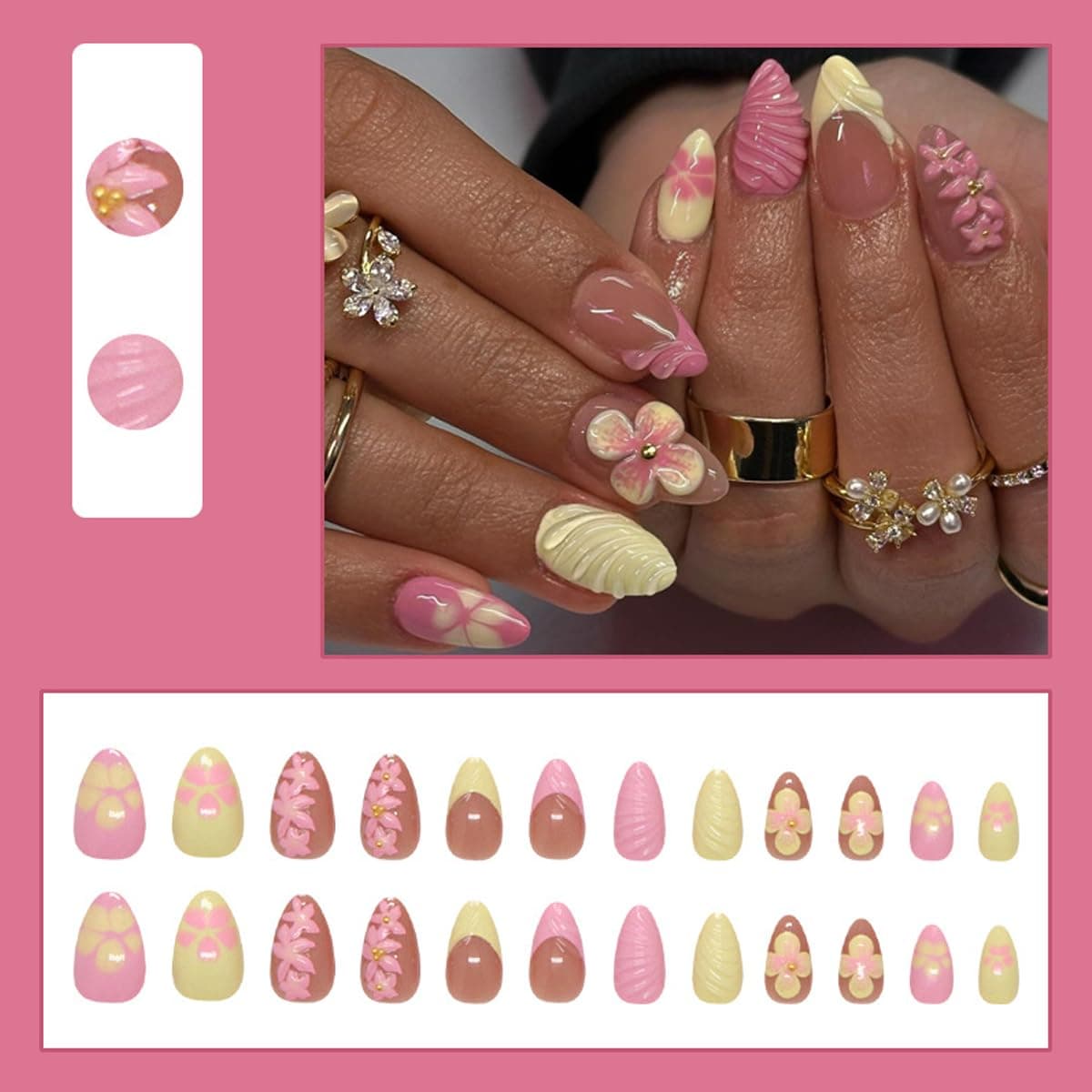 Press on Nails, 3D Summer Frost Ombre Nails - Icy Flower Gradient, Artificial Nails for Women and Girls -24 pcs thumbnail 7