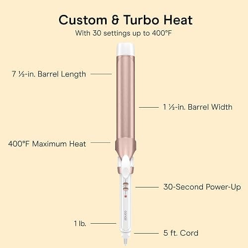 Conair Long Barrel Curling Iron, Double Ceramic, 1 1/2", White/Rose Gold | Extra-long hair curler and hair waver for every hair type with 30 heat settings, built-in heat protection & auto-off thumbnail 4