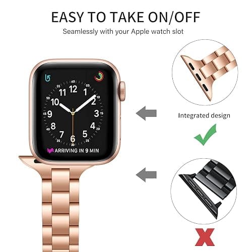 OMIU Thin Band Compatible with Apple Watch 40mm 38mm 41mm 42mm 44mm 45mm 49mm, Premium Stainless Steel Metal Replacement Adjustable Wristband Strap for iWatch Ultra SE Series 9/8/7/6/5/4/3/2/1 Women thumbnail 8