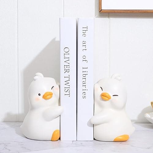 JARPSIRY Cute Hug Ducks Decorative Bookends, Unique Book Ends to Hold Books Creative Resin Book Holder Stopper for Home Office Desk Bookshelf Decoration thumbnail 4