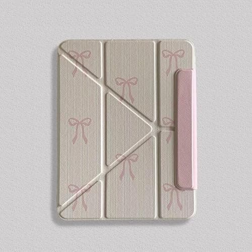 Detachable Magnetic 360 Rotating Adjustable Stand Hard PU Folio Case for Apple Bow Refreshing Baby Light Pink Color Chic Cute Lovely Adorable Girls Kids (for iPad Air 5 10.9-inch 5th Generation 2022) - Image 1