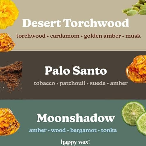 Happy Wax Wanderlust Collection Scented Natural Soy Wax Melts – 6 Total Oz. of Scented Wax Melts, Collection Includes Palo Santo, Desert Torchwood, and Moonshadow thumbnail 2
