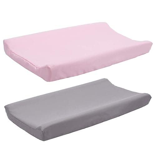 Belsden 2 Pack Microfiber Soft Changing Pad Cover Set, with 2 Considerate Safety Belt Holes, Durable Diaper Change Table Sheet Set for Baby Boys Girls, 16''x32''x8'', Pink & Grey Colors