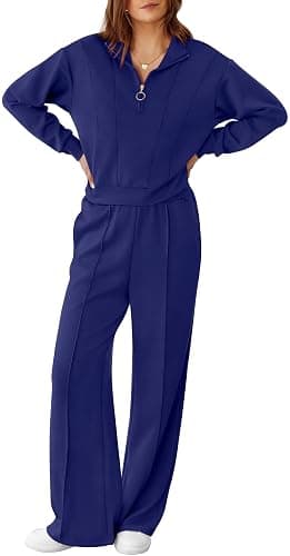 RUBZOOF Lounge Sets for Women 2 Piece Sweatsuits Fall Outfits Half Zip Sweatshirt Wide Leg Sweatpants Matching Clothing Set thumbnail 3