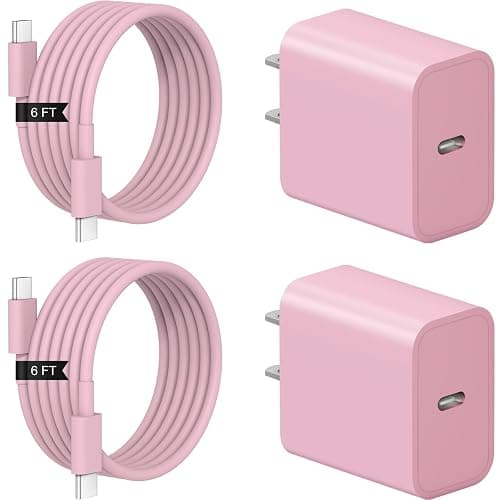 iPhone 17 16 15 Charger Fast Charging 2+2Pack 20W USB C Wall Charger with 6FT Fast Charging Cable Compatible with iPhone 17/17 Air/17 Pro/17 Pro Max/iPhone 16/15 Series, iPad Pro/AirPods - Pink - Image 1