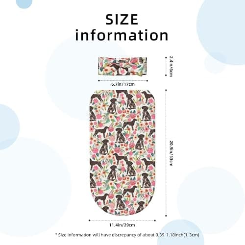 German Shorthaired Pointer Dogs Flower Floral Newborn Swaddle Blanket with Headband Set Soft Nursery Shower Gift Set for Unisex Baby thumbnail 3