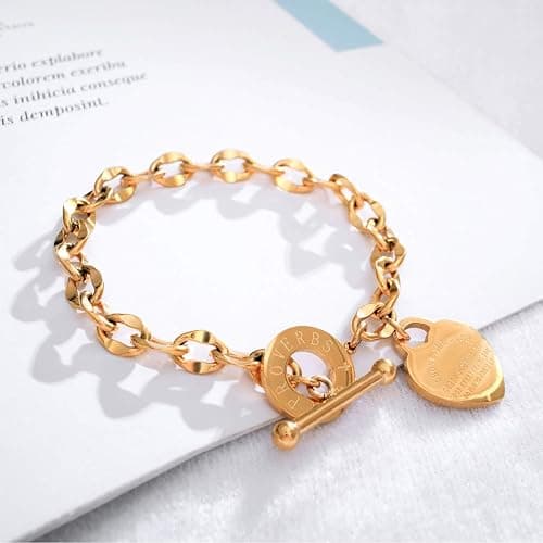 kelistom 316L Stainless Steel Love Heart Charm Bracelet for Women Romantic Gift Silver/Rose/18k Gold Plated OT Clasp Bracelets thumbnail 4