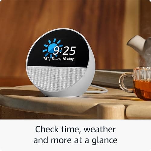Echo Spot (newest gen), Smart alarm clock with vibrant sound + Alexa, Glacier White thumbnail 2