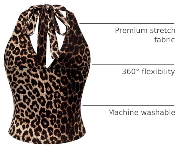 WDIRARA Women's Leopard Print Halter Crop Cami Top | Lace Trim, V Neck, Y2K, Tie Back, Sleeveless, Ruched, Slim Fit, Cute, Tank Top thumbnail 4