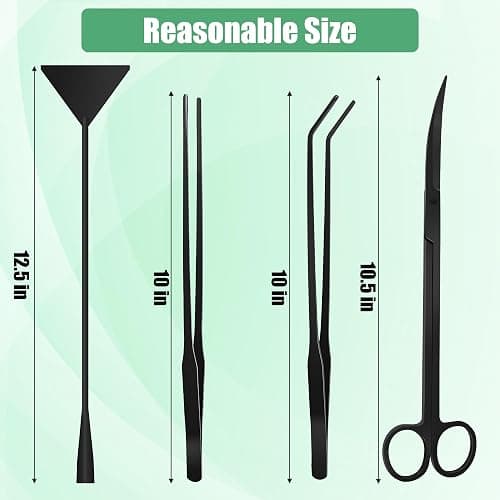 Liveek Aquarium Aquascape Tools Kit, 4 in 1 Anti-Rust Aquatic Plant Aquascaping Tool Stainless Steel Black Tweezers Scissors Spatula for Aquarium Tank Clean Fish Tank Aquascape Tools Sets (Black) thumbnail 2