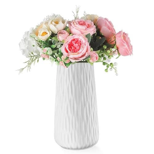 VanEnjoy 8 inch Vase for Flower, Modern Flower Vase, Cute White Ceramic Vase, Minimalist White Textured Vase for Dining Table Centerpiece Décor - Image 1