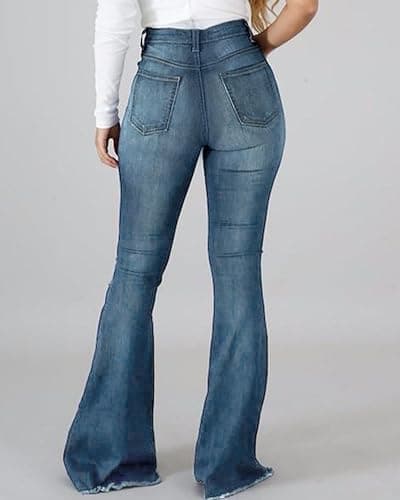 PEIHOT Vintage Bell Bottoms Flare Jeans for Women 90s High Waist Ripped Distressed Wide Leg High Rise Denim Pants thumbnail 2