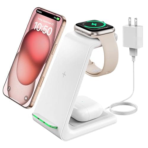 Wireless Charging Stand, GEEKERA 3 in 1 Wireless Charger Dock Station for iPhone 17 16 15 14 13 12 11 Pro Max Plus/X/8 Series, Apple Watch Ultra 11/10/9/SE/8/7/6/5/4/3/2, AirPods Pro/3/2 - Image 1