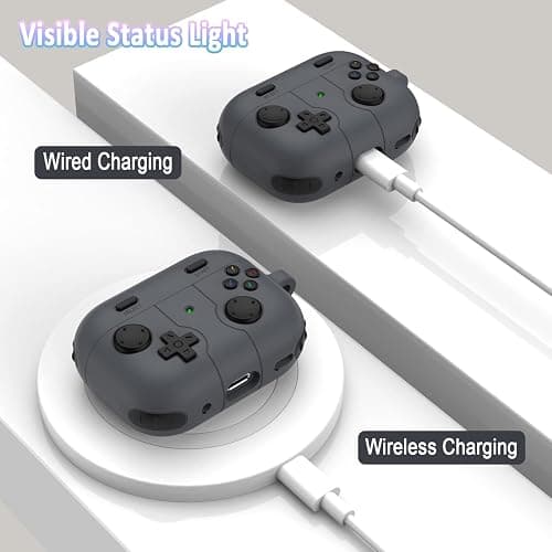 R-fun Compatible with AirPods Pro 2nd/1st Generation Case Cover with Cleaner Kit, Classic Handheld Game Console Design Case Soft Skin Silicone Protective for Apple AirPods Pro 2/1 Charging Case,Grey thumbnail 4
