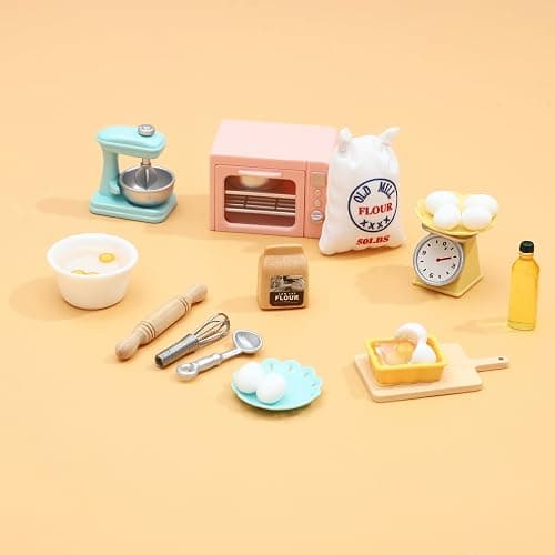 ONEST 26 Pieces Miniature Dollhouse Accessories Mini Stuff with Stand Mixer Kitchen Scale Flour Rolling Pin and Others for Dollhouse Kitchen Toys - Dessert Making thumbnail 4