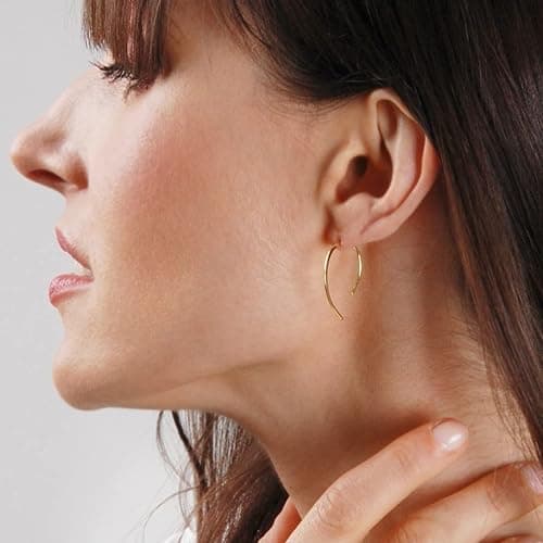 Upside Down Hoop Earrings - Hypoallergenic Lightweight Wire Needle Drop Dangle Threader Hoops for Women, Safe for Sensitive Ears - Plated in 925 Sterling Silver or 18k Gold thumbnail 5