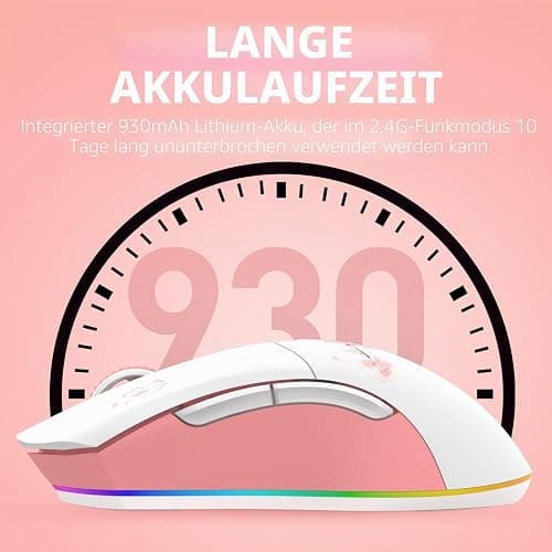 DAREU Sakura Pink Gaming Maus Kabellose mit Magnetic Charging Dock Wiederaufladbar RGB,12K DPI, 6 Programmierbare Tasten, Hochpräziser Sensor 300IPS 1000Hz für PC Notebook Mac thumbnail 7
