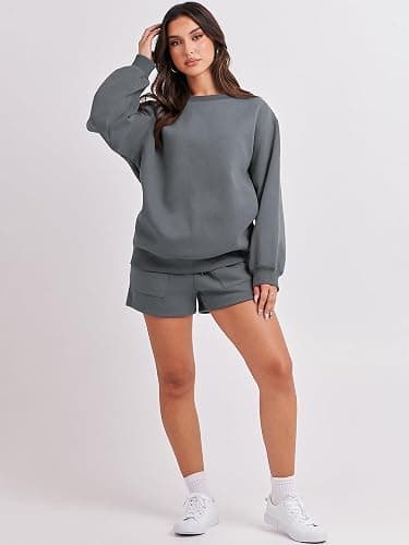 ANRABESS Women 2 Piece Outfits Sweat Shorts Sets 2025 Oversized Casual Lounge Matching Set Sweatsuit Tracksuit Fall Clothes thumbnail 7