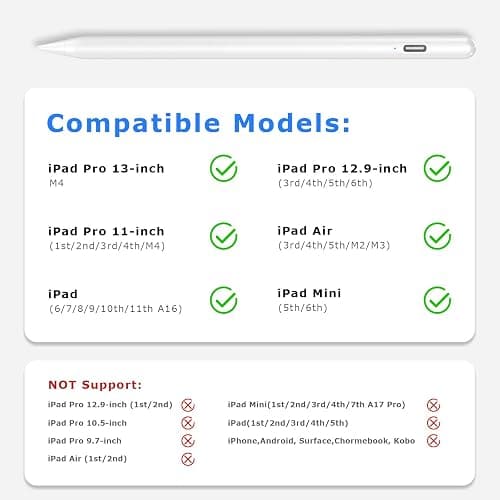 TQQ Pencil for iPad (2018-2025), Pixel-Perfect Precision, Tilt Sensitivity & 2X Faster Charge, Compatible Apple iPad 11/10/9/8/7/6th Gen, Pro 12.9/11/13 Inch M4, Air 3/4/5/M2/M3, Mini 5/6 thumbnail 2