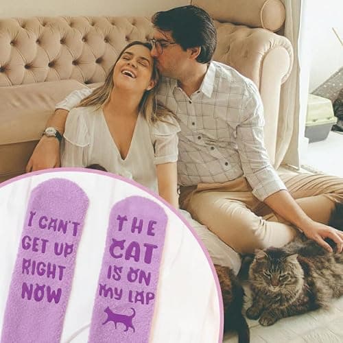 AmoraKiva Mothers Day Gifts for Mom Grandma Wife- Funny Cat Mom Fuzzy Slipper Socks thumbnail 5