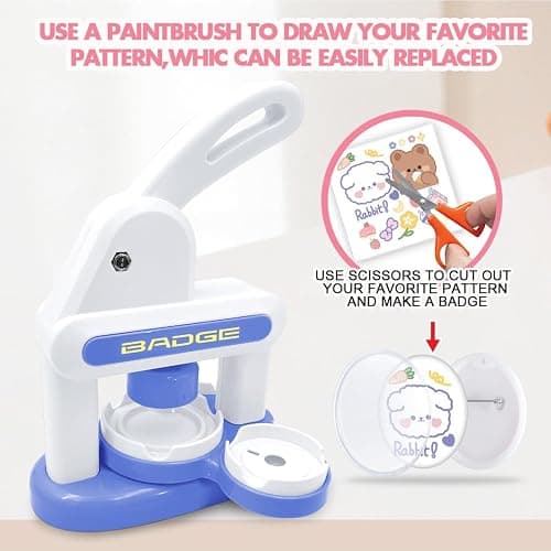 LZEXIN Button Maker Machine 55mm, Badge Punch Press Kit, Badge Machine with Circle Cutter, Button Badge Maker Machine with 48pcs Button Parts, DIY Round Pin Maker Kit for Kids(Blue) thumbnail 5